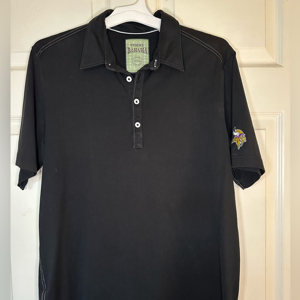 Tommy Bahama Black Men's Polo Shirt, Size M, NFL Vikings logo on sleeve